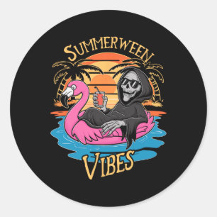 Summerween Vibes Skeleton Flamingo Spooky Hallowee Classic Round Sticker