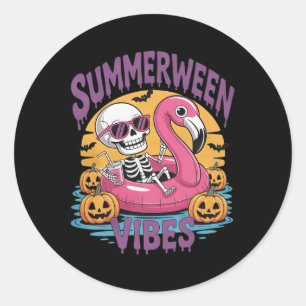 Summerween Vibes Skeleton Flamingo Spooky Hallowee Classic Round Sticker