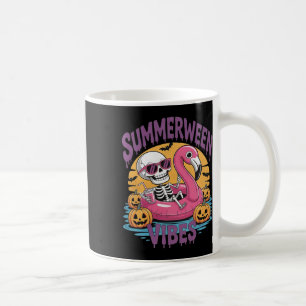 Summerween Vibes Skeleton Flamingo Spooky Hallowee Coffee Mug