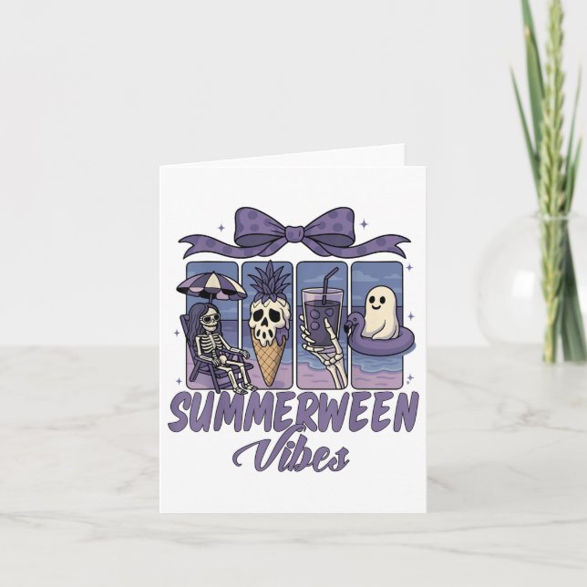Summerween Vibes Skeleton Ghost Beach Party Hallow Card (Front)