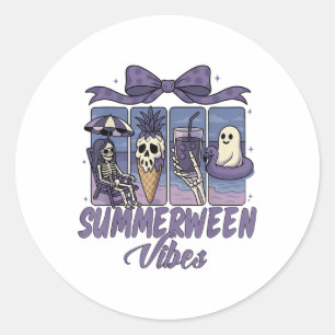 Summerween Vibes Skeleton Ghost Beach Party Hallow Classic Round Sticker