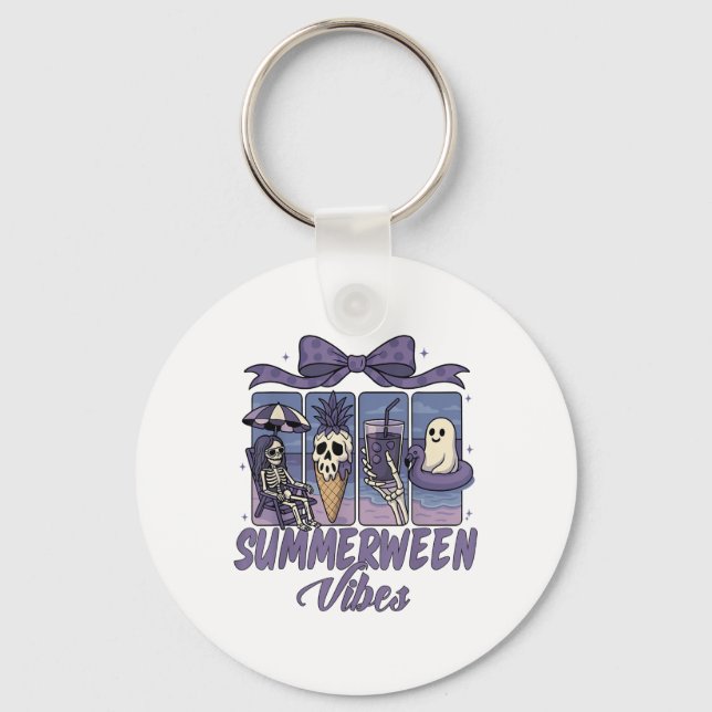 Summerween Vibes Skeleton Ghost Beach Party Hallow Keychain (Front)