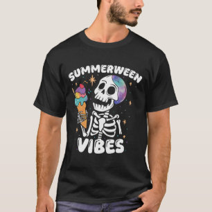 Summerween Vibes Skeleton Ice Cream Art Summer Hal T-Shirt