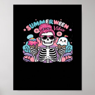Summerween Vibes Skeleton IceCream Summer Vacation Poster
