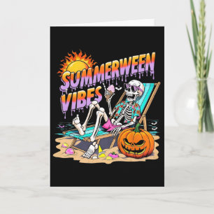 Summerween Vibes Skeleton Pumpkin Spooky Vacation Card