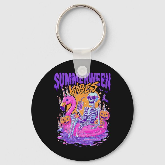 Summerween Vibes Skeleton Pumpkin Spooky Vacation  Keychain (Front)