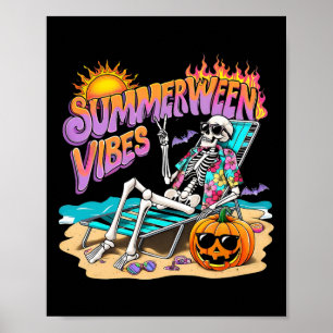 Summerween Vibes Skeleton Pumpkin Spooky Vacation Poster