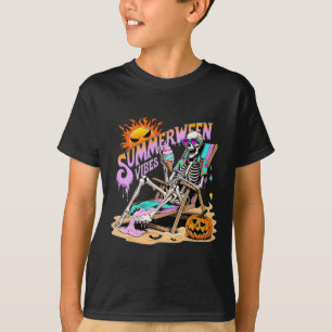 Summerween Vibes Skeleton Pumpkin Spooky Vacation T-Shirt