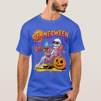 Summerween Vibes Skeleton Pumpkin Spooky Vacation  T-Shirt