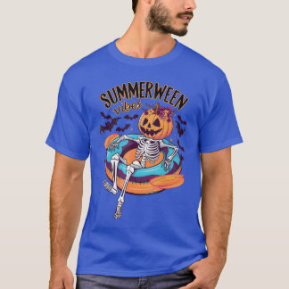 Summerween Vibes Skeleton Pumpkin Summer Vacation  T-Shirt
