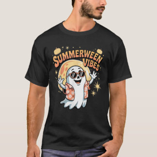 Summerween Vibes Skeleton Pumpkin Summer Vacation T-Shirt