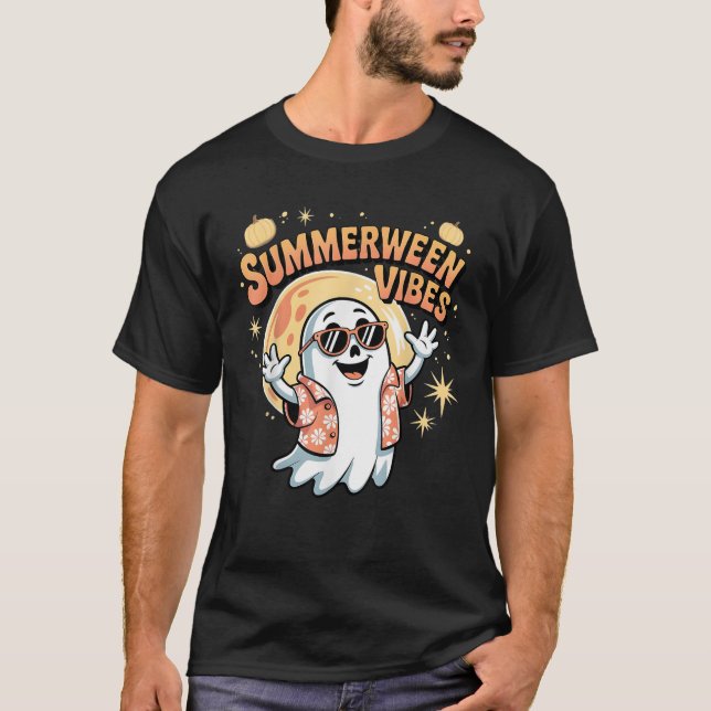 Summerween Vibes Skeleton Pumpkin Summer Vacation  T-Shirt (Front)