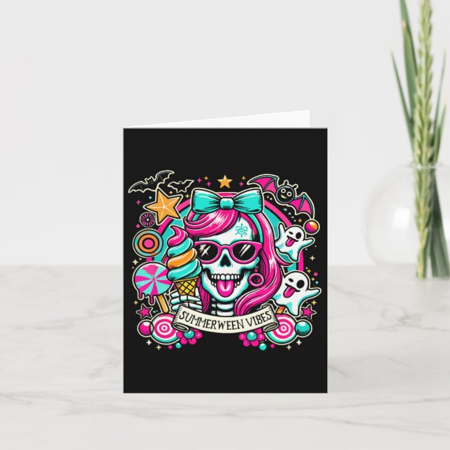 Summerween Vibes Skeleton Spooky Vacation Hallowee Card (Front)