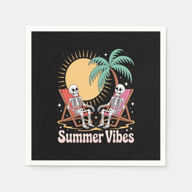 Summerween Vibes Skeleton Summer Vacation Beach Napkin (Front)