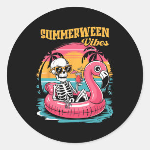 Summerween Vibes Skeleton Summer Vacation Funny Ha Classic Round Sticker