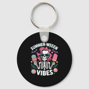 Summerween Vibes Skeleton Vacation Halloween Summe Keychain