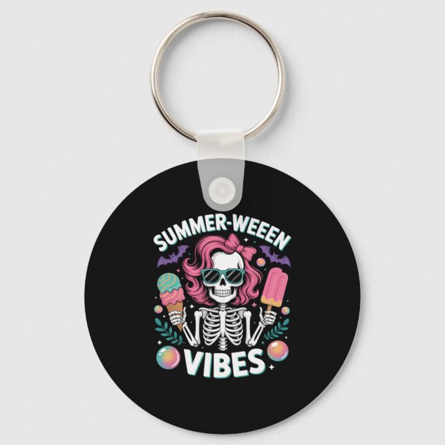 Summerween Vibes Skeleton Vacation Halloween Summe Keychain (Front)