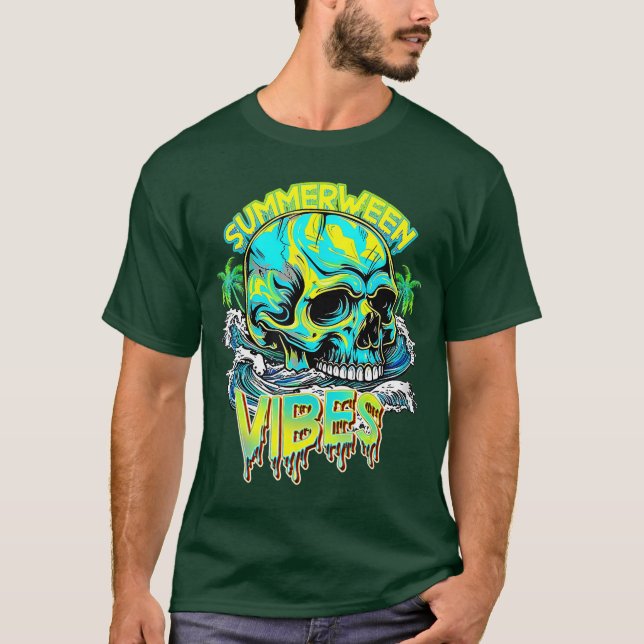 Summerween Vibes Skull Horror Beach Hello Summer B T-Shirt (Front)