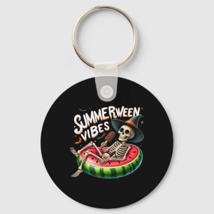 Summerween Vibes Spooky Skeleton Halloween Beach W Keychain