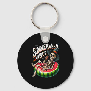 Summerween Vibes Spooky Skeleton Halloween Beach W Keychain