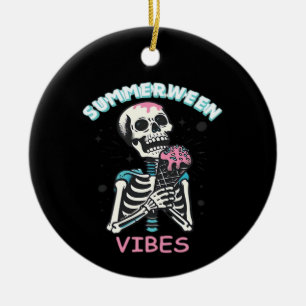 Summerween Vibes Spooky Summer Pumpkin Classic Ceramic Ornament