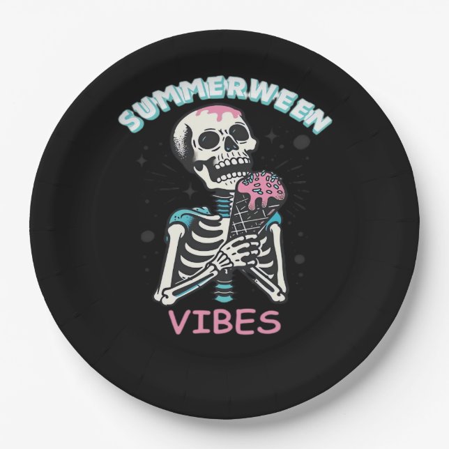 Summerween Vibes Spooky Summer Pumpkin Classic Paper Plate (Front)