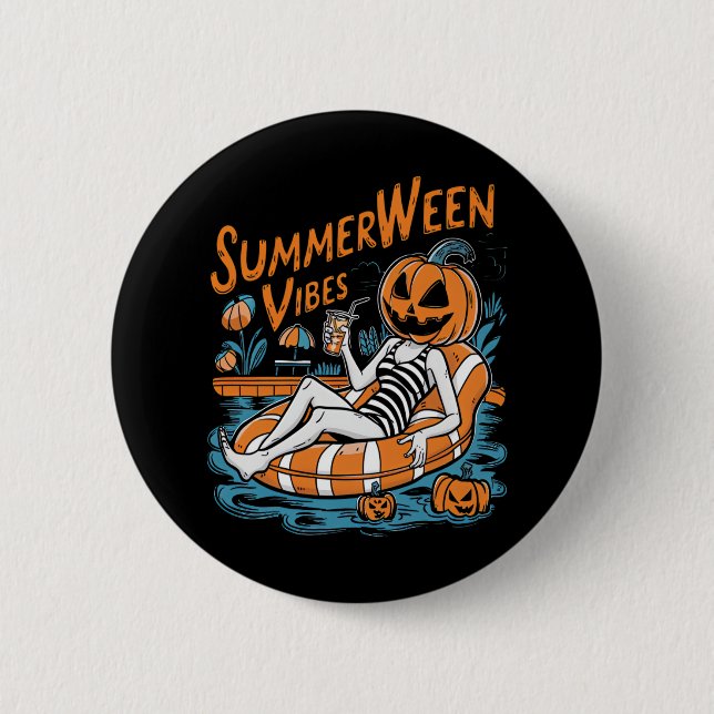 Summerween Vibes Spooky Summer Pumpkin Cute 2 Inch Round Button (Front)