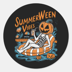 Summerween Vibes Spooky Summer Pumpkin Cute Classic Round Sticker