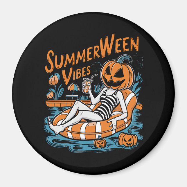 Summerween Vibes Spooky Summer Pumpkin Cute Magnet (Front)