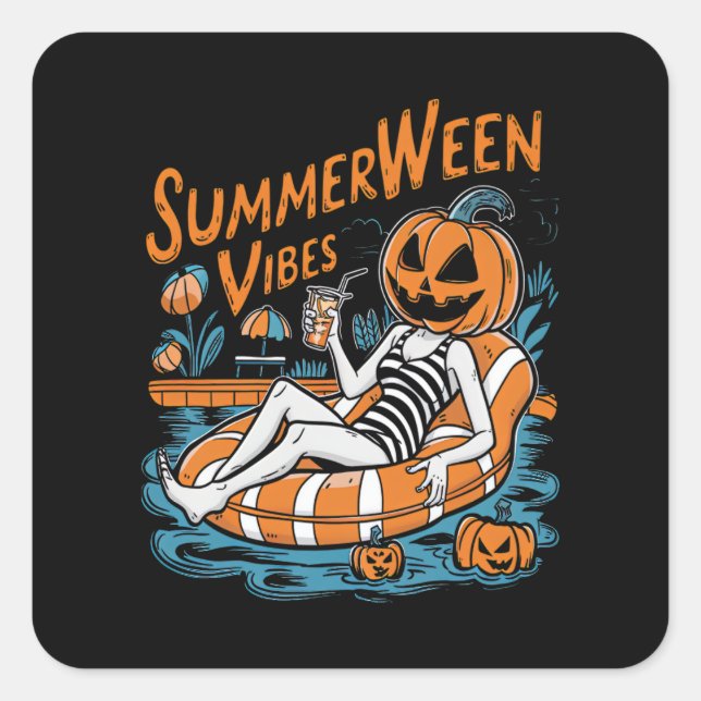 Summerween Vibes Spooky Summer Pumpkin Cute Square Sticker (Front)
