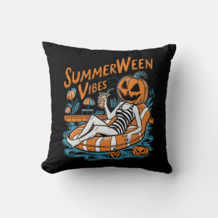 Summerween Vibes Spooky Summer Pumpkin Cute Throw Pillow