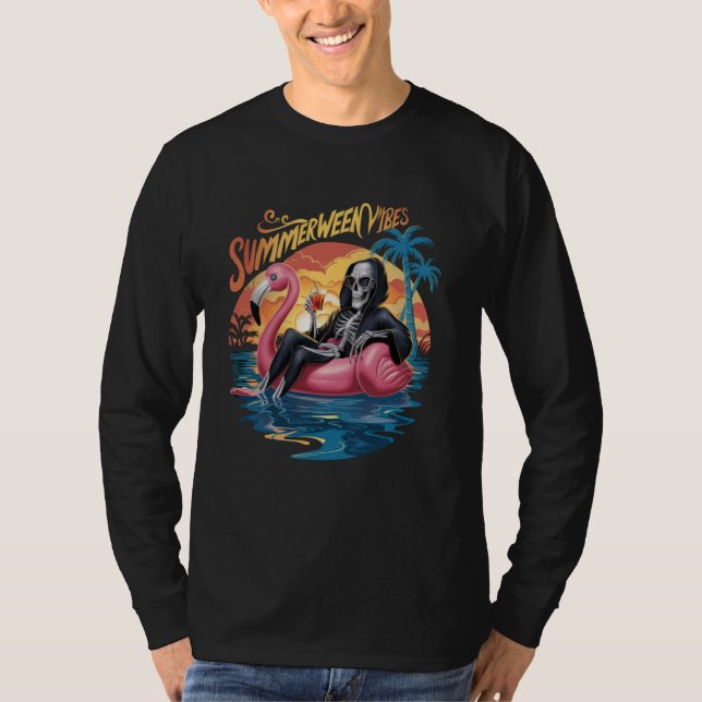 Summerween Vibes Spooky Summer skeleton T-Shirt (Front)