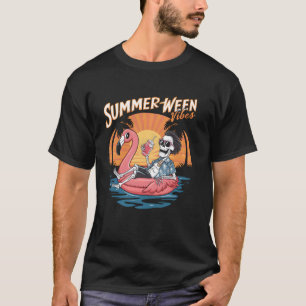 Summerween Vibes Summer Halloween Skeleton Flaming T-Shirt