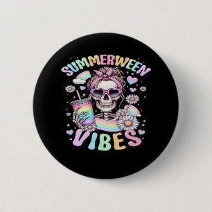 Summerween Vibes Sweet Skeleton Girl Summer Hallow 2 Inch Round Button