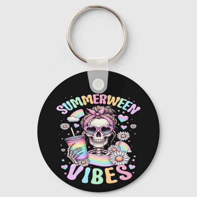 Summerween Vibes Sweet Skeleton Girl Summer Hallow Keychain (Front)