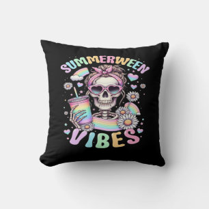 Summerween Vibes Sweet Skeleton Girl Summer Hallow Throw Pillow