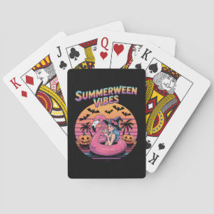 Summerween Vibes Witch Flamingo Playing Cards