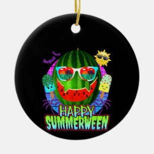 Summerween Watermelon Jack O Lantern Ceramic Ornament