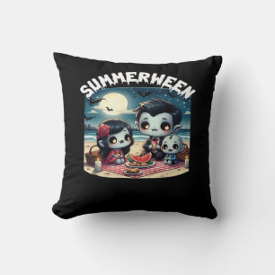 Summerween With A Family Of Vampires At The Beach  Throw Pillow