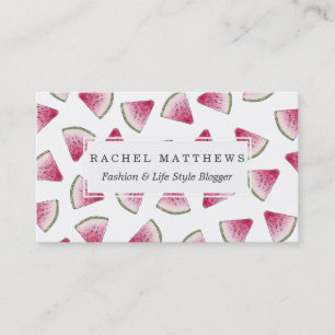 Summery Cute Watercolor Watermelon Slices Pattern Business Card