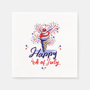 Summery Fireworks Ice Cream Cone July 4th Design Napkin