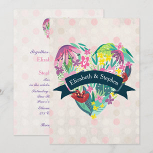 Summery Floral Heart with Ribbon Wedding Invitation