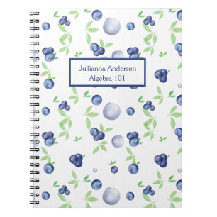 Summery Fresh Watercolor Blueberry School Notebook