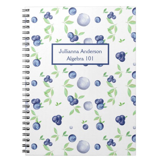 Summery Fresh Watercolor Blueberry School Notebook (Front)