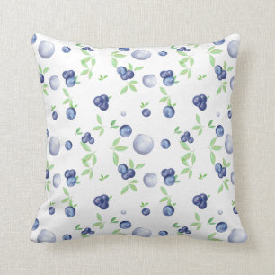 Summery Fresh Watercolor Blueberry Throw Pillow