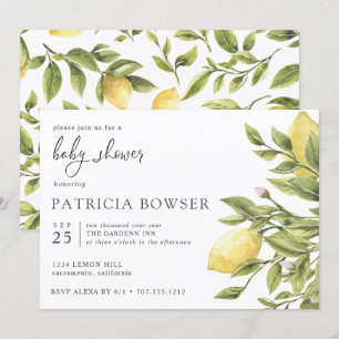 Summery lemon leaves Baby Shower custom 2 Invitation