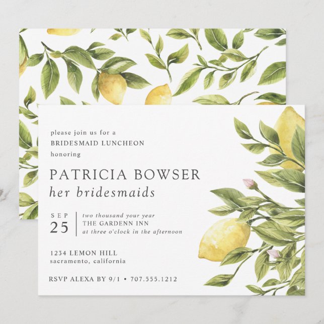 Summery lemons leaves Bridesmaid Luncheon custom Invitation (Front/Back)