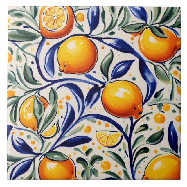 Summery Mediterranean Italian Lemon pattern Tile (Front)