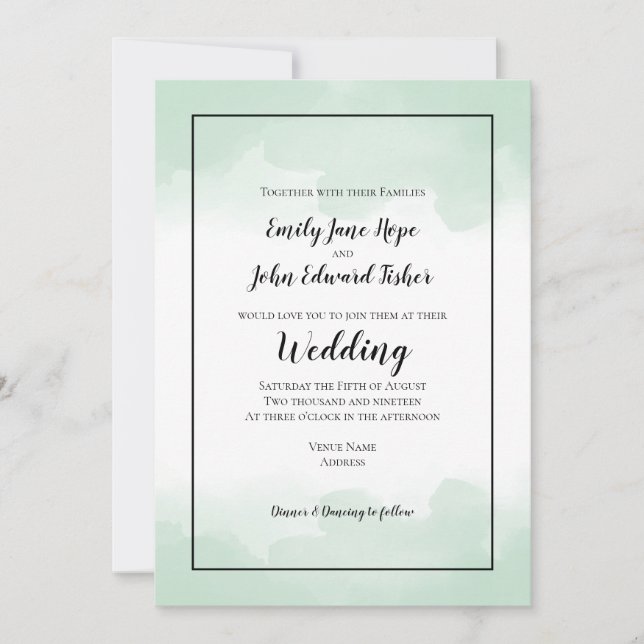Summery Mint Green Watercolors Border Wedding Invitation (Front)