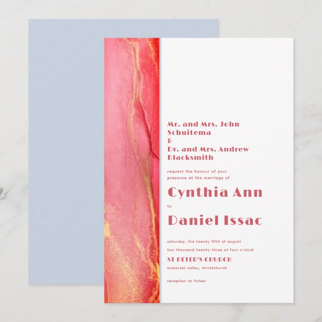 Summery Pink Blue Wedding Invitation (Front/Back)